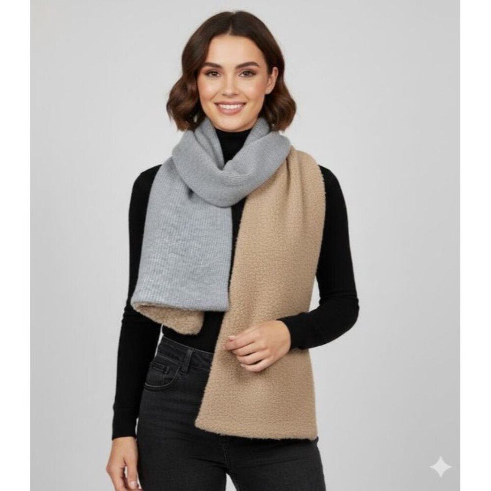 DONNI. Unisex Two-Tone Beige And Gray Soft Comfy Neck Warmer Scarf, NWT